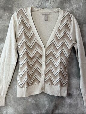 Banana Republic Neutral Chevron V-Neck Cardigan — Beige & Brown (Love 20)